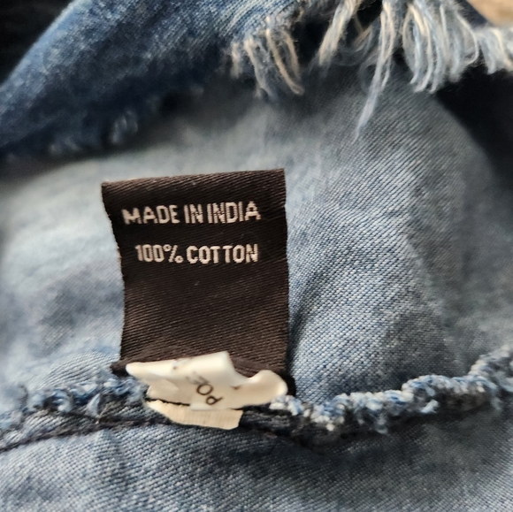 Thrill Jeans Sleeveless Denim Distressed Collared Top Shirt Blouse High Low Sz M - Picture 11 of 14